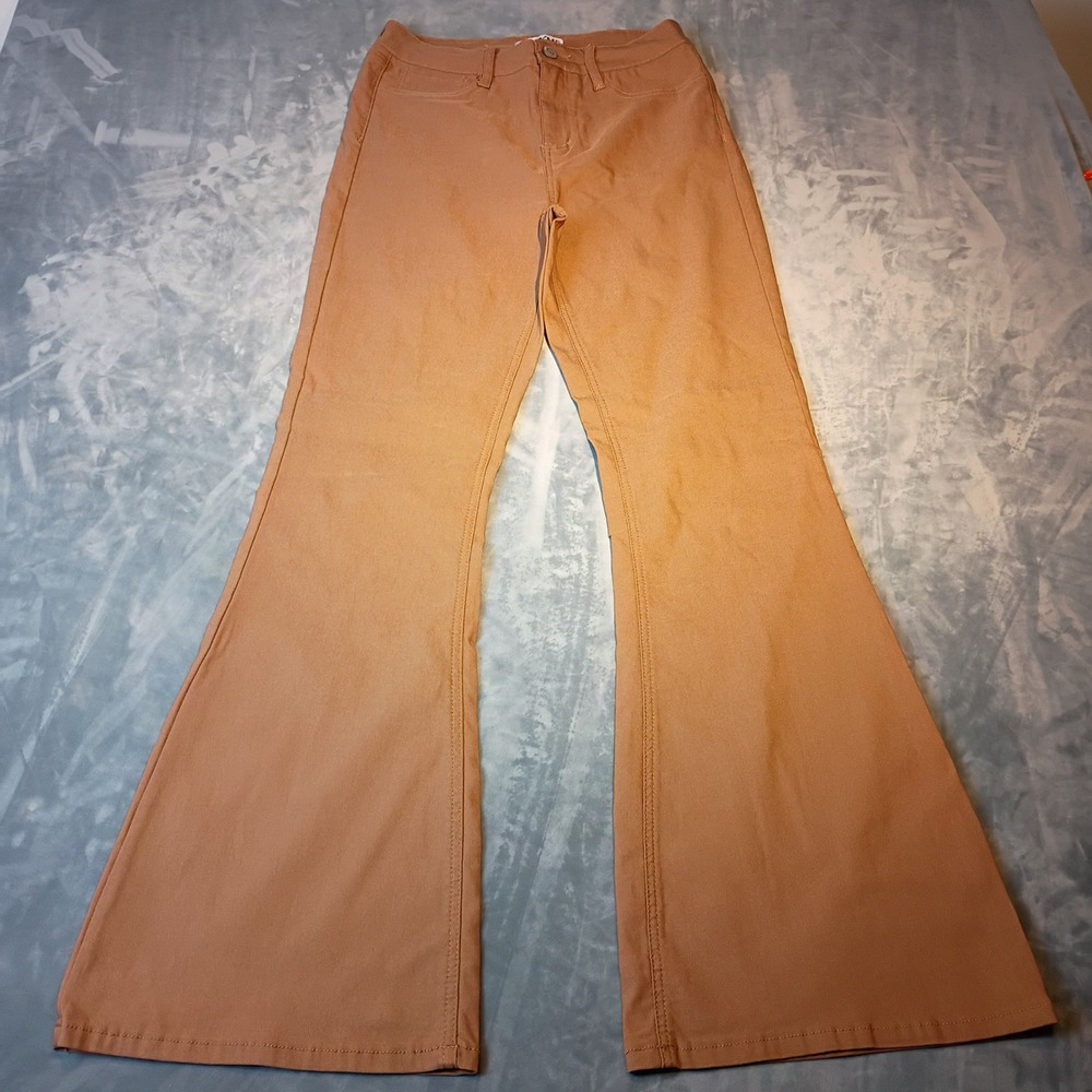 YMI Women High Rise Flare Jeans Tan Brown Wide Leg‎ Retro Style Pants NWT 27x32